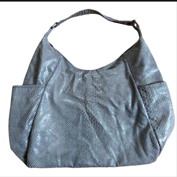 Kenneth Cole Reaction Soft Structure Gray Metallic Snakeskin Boho Hobo Bag - Picture 2 of 5